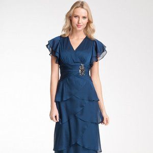 Adrianna Papell Flutter Sleeve Tiered Chiffon Gown